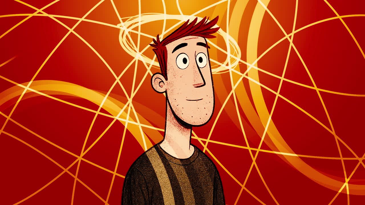 Smiling Man with Halo in Warm Colors