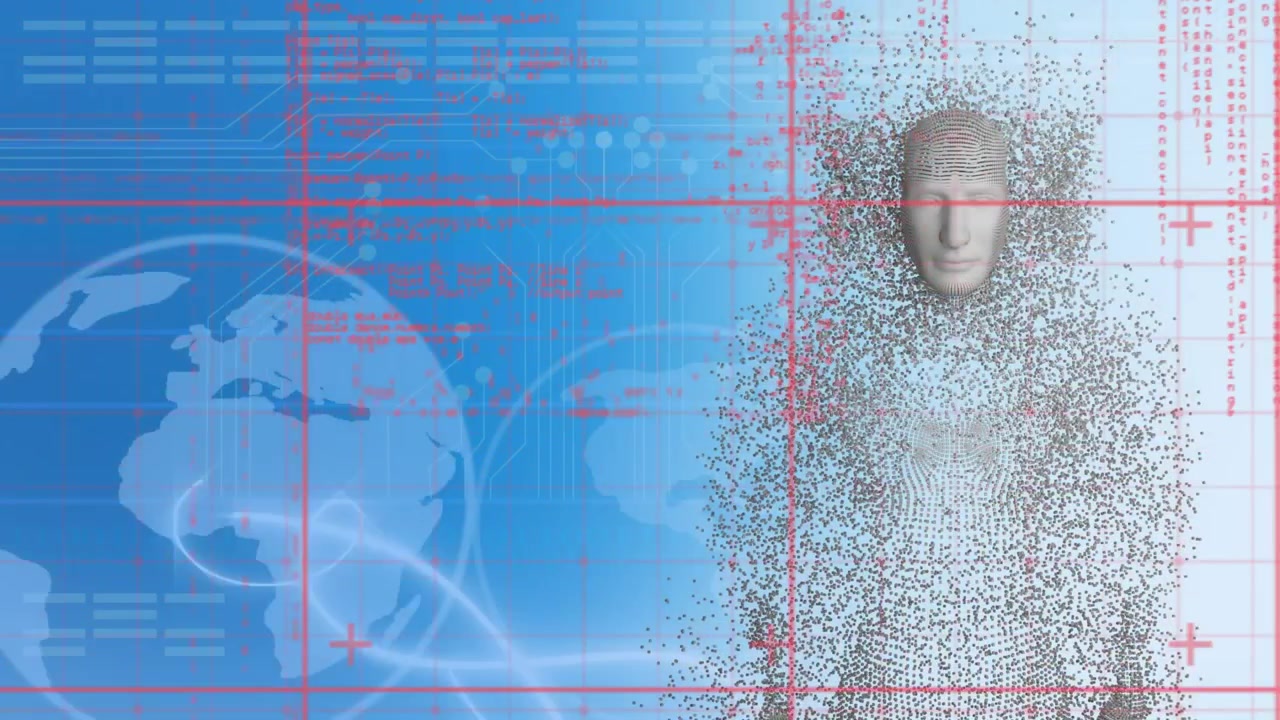 Animation av blå digital skärm med data och jordglob