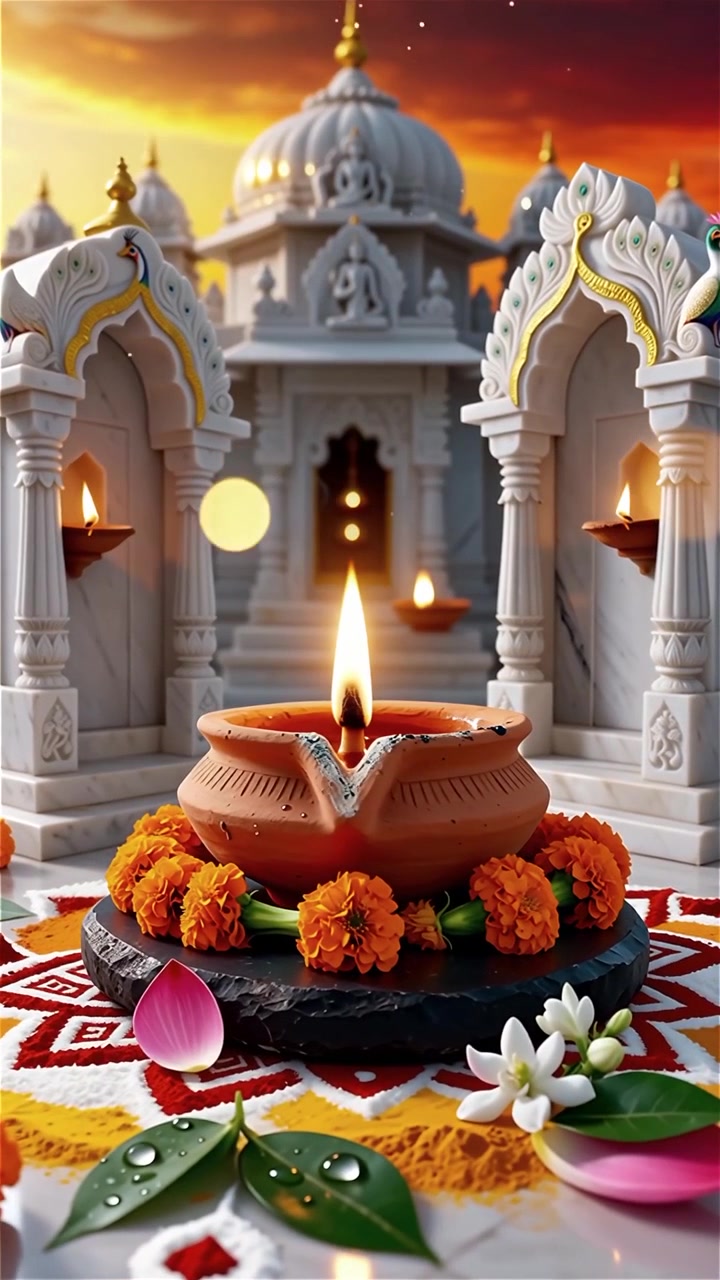 Sfondo del Festival Diwali con lanterne e decorazioni tradizionali Diyas.