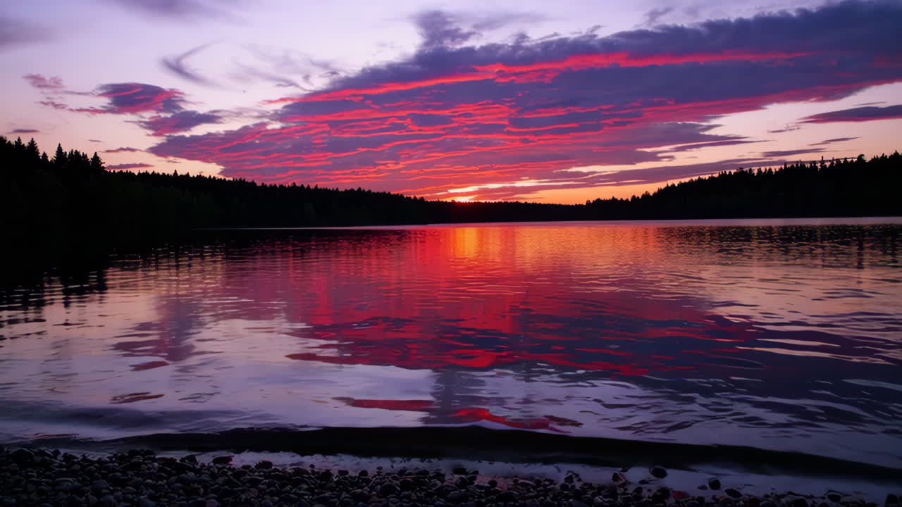 Sunset over a Lake with Colorful Sky Reflections