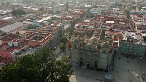 drone: low orbit of the oaxaca cathedral at the early morning