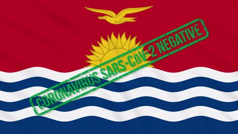 kiribati swaying flag with green stamp of freedom from coronavirus, loop