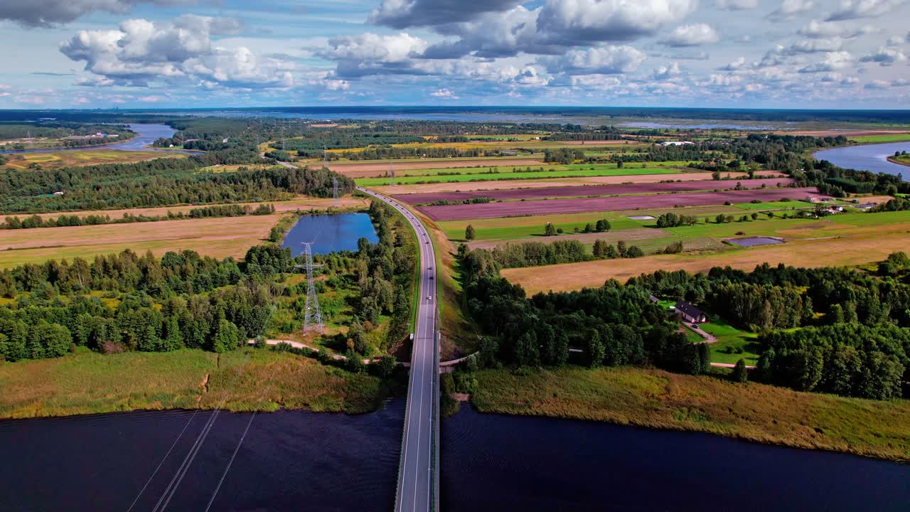 Beautiful aerial view of landscapes and rivers in Latvia