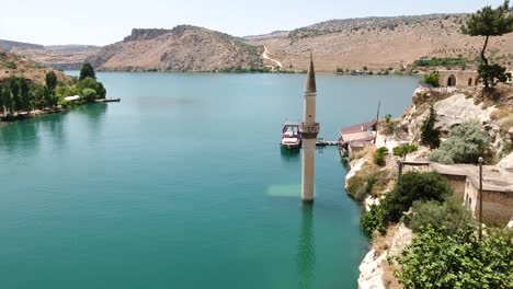 aerial view of sunken village savasan in halfeti, gaziantep, turkey