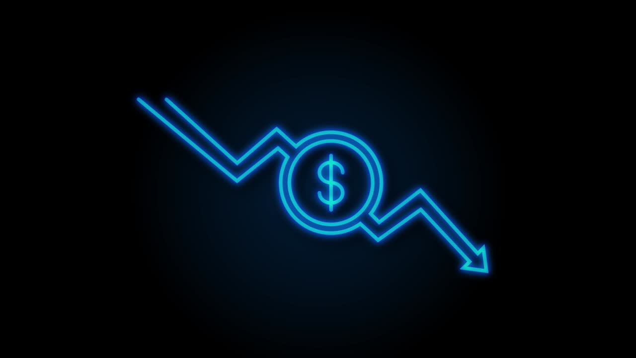 Perdita di denaro. Contanti con grafico azionario in calo, concetto di crisi finanziaria, crollo del mercato. Grafica in movimento.