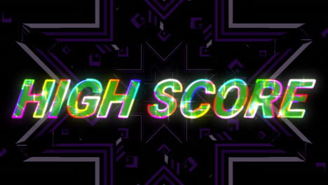 Animation-of-high-score-text-over-neon-pattern-background