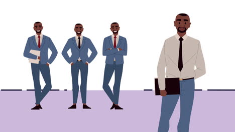 afro businessmen stabding characters animation