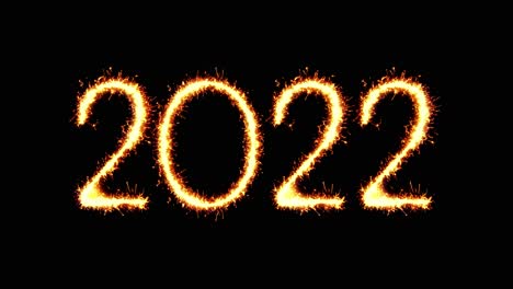 happy new year 2022 text sparkler writing with glitter sparks particles firework on black 4k loop