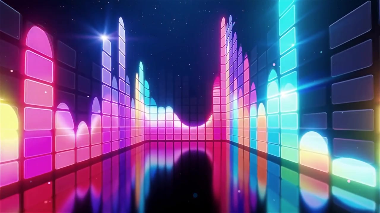 Futuristisk regnbuefarvet neon musik equalizer visualisering baggrund.
