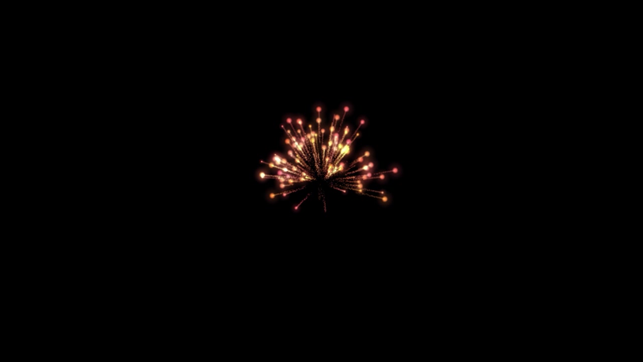 loop footage fireworks with sparkling lights and stars, ignites an explosion on a black background