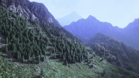 epic mountain landscape with lush greenery under a clear blue sky