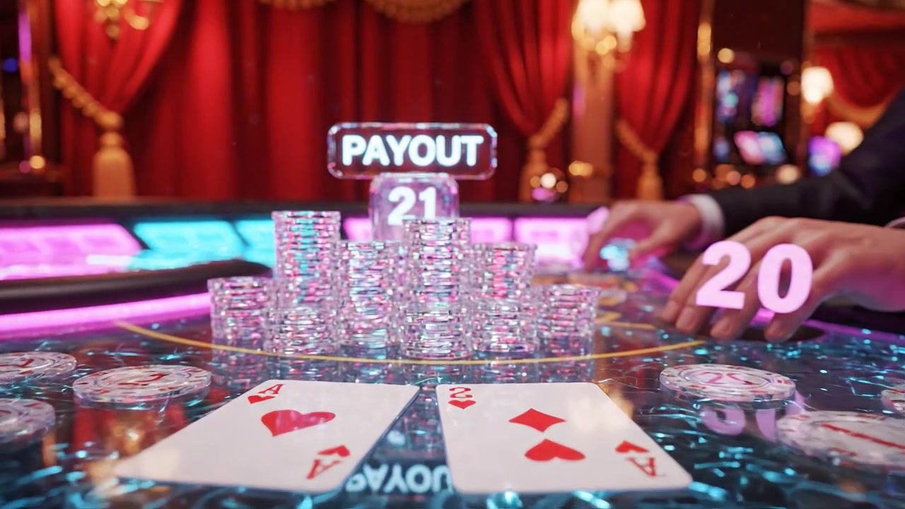 Juegos de alto riesgo: Una impresionante exhibición de pagos en una lujosa mesa de casino con fichas y naipes estratégicamente dispuestos para un máximo impacto