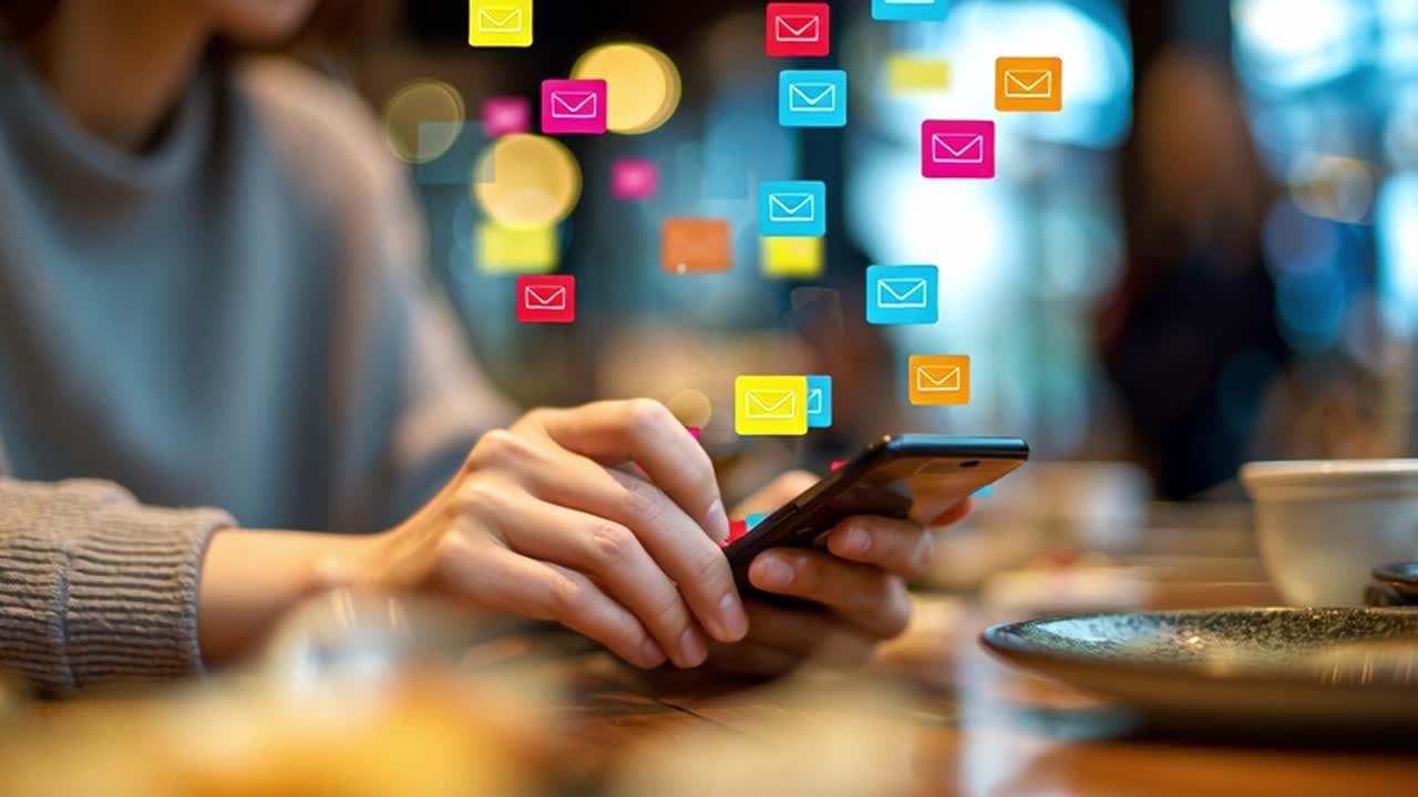 Person using a smartphone with email notifications