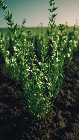 young flax plants in a field