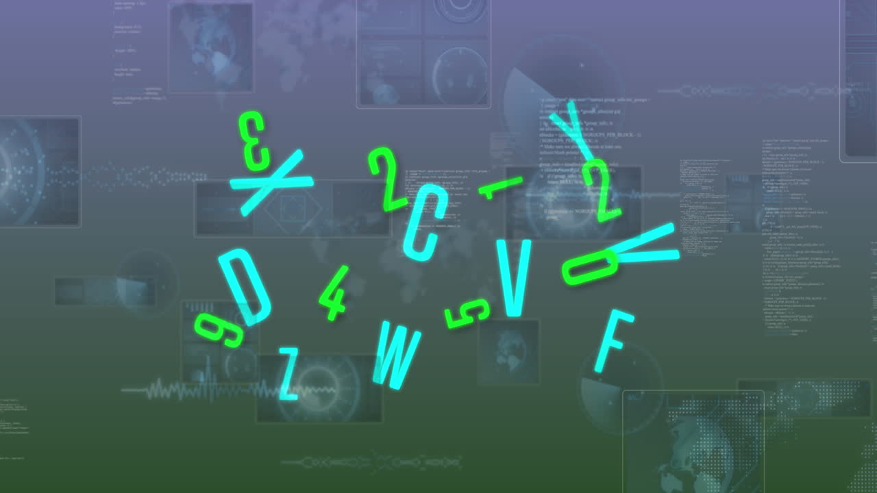 회색 배경의 화면에서 숫자가 바뀌고 데이터 처리되는 애니메이션