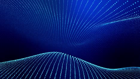 4k looped abstract background of glow particles form lines, surfaces as futuristic landscape in cyberspace or hologram. sci-fi theme of microworld, nanotechnology or cosmic space. blue strings 9