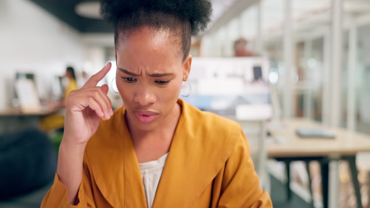 Headache, stress and burnout business woman