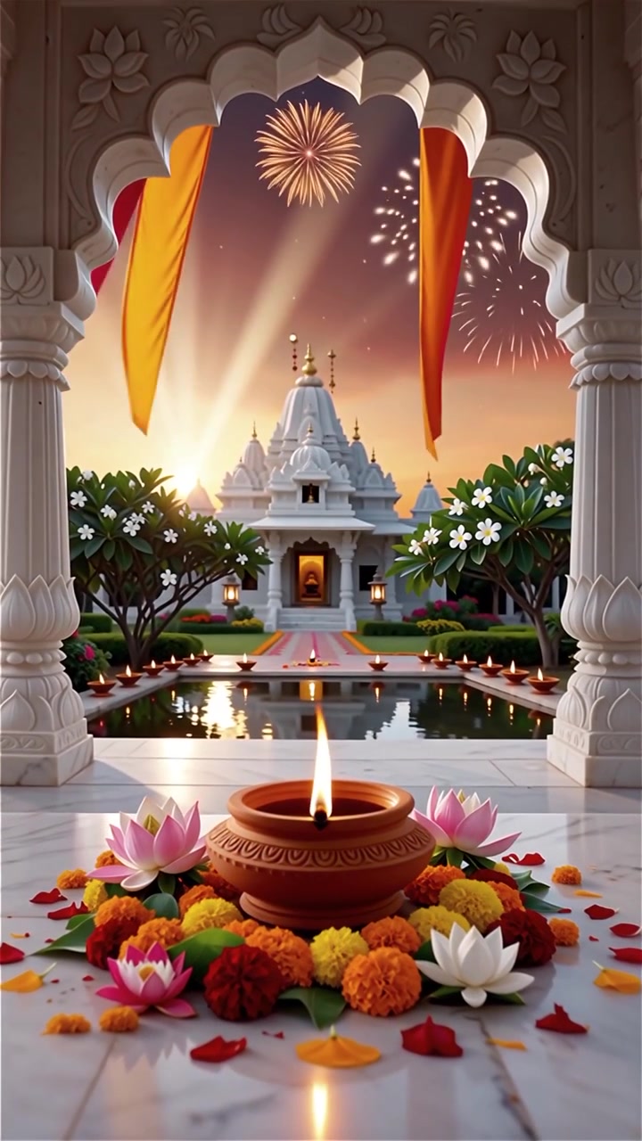 Sfondo del Festival Diwali con lanterne e decorazioni tradizionali Diyas.