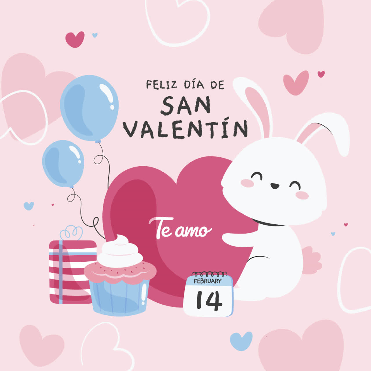 un lindo conejo de san valentín con regalos y globos