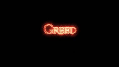 greed written with fire. loop