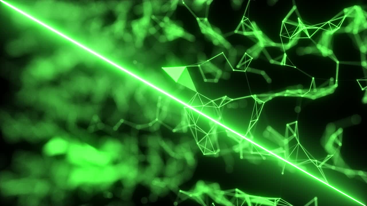 Animation of the appearance of a neon blue line on a technological digital background.