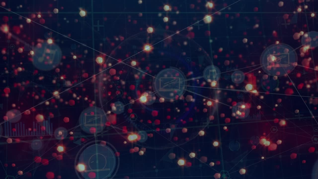 Animation of light spots over network of connections on black background