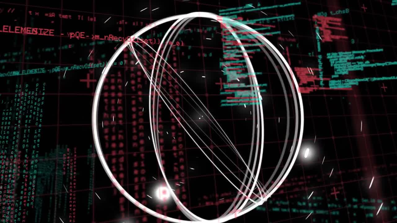 Animation of circles over data processing on black background