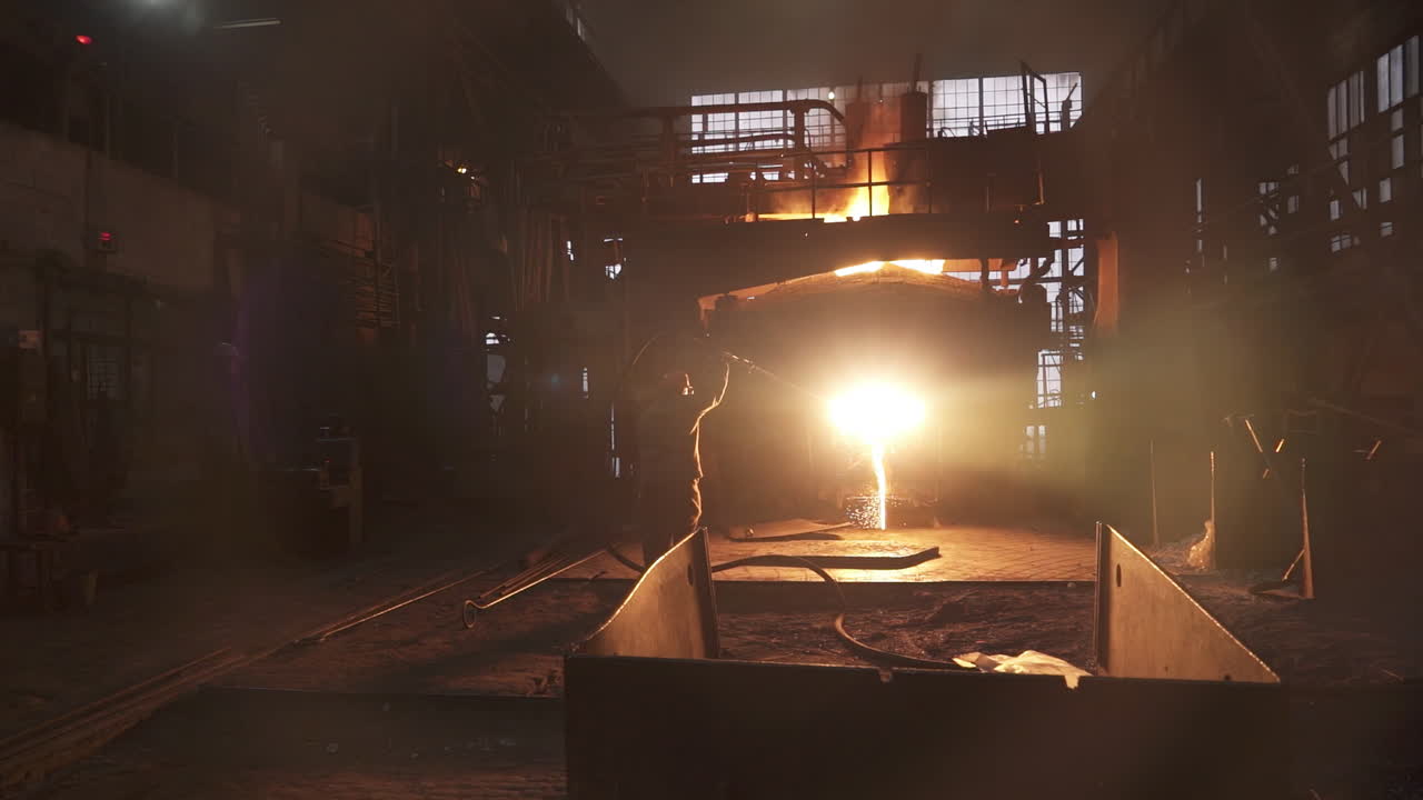 공장에서의 금속 주조 과정