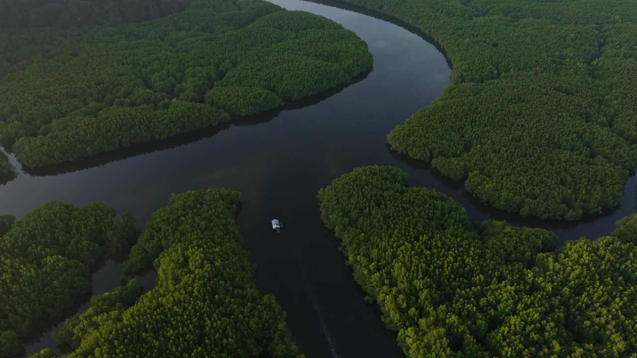River winds through lush mangroves and cliffs in Phang Nga Bay, Thailand