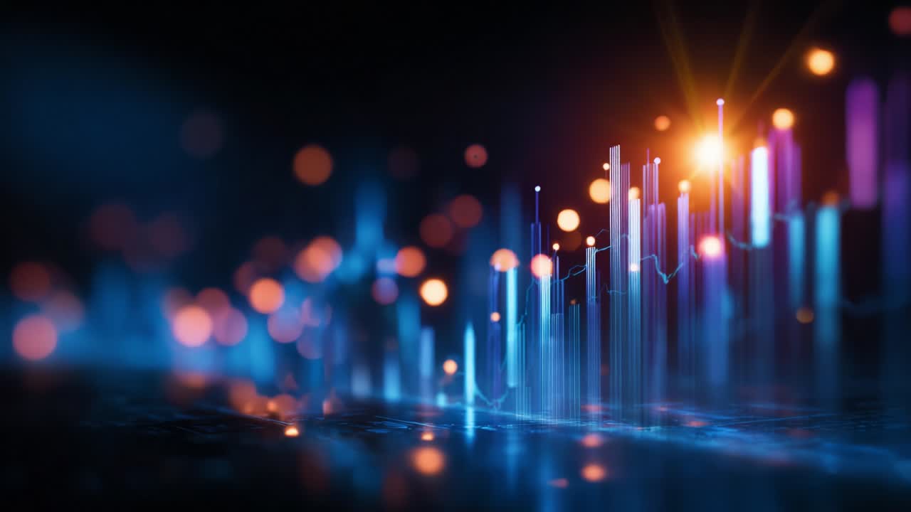 Visual Representation of Data Dynamics: A Mesmerizing Gradient of Vibrant Colors and Pulsating Light Reflects the Trends and Fluctuations in Information Visualization Through Graphical Elements