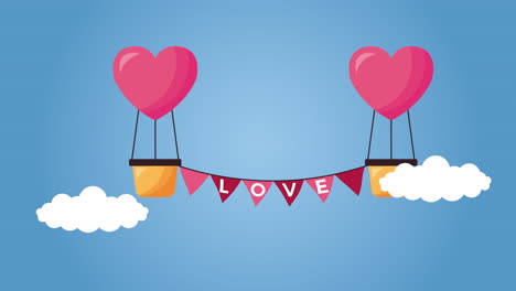 valentines day animated card with balloons air hot and garlands