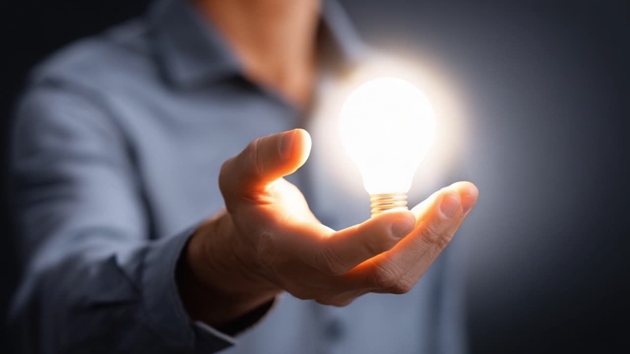 Illuminating Ideas: A Person Holding a Glowing Light Bulb in Hand, Representing Creativity, Inspiration, and Innovation in a Darkened Background Setting