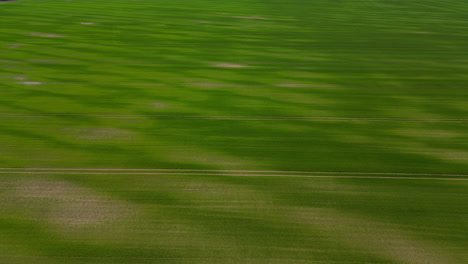 tilting drone shot of huge green meadows