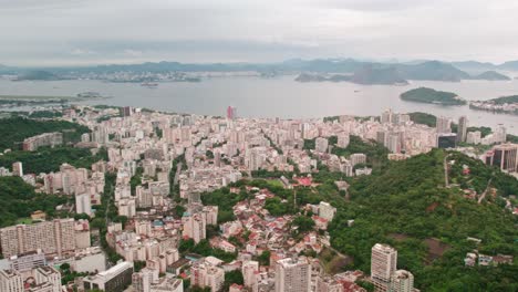 Panoramic-establishing-of-Rio-de-Janeiro-Guanabara-Bay-Brazil-on-a-cloudy-day