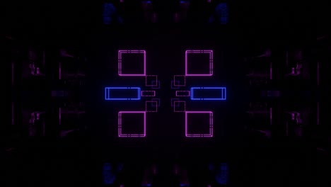vuelo de ciencia ficción a través del ciberespacio con simetría juego de video o fondo de club nocturno vj con luz de neón