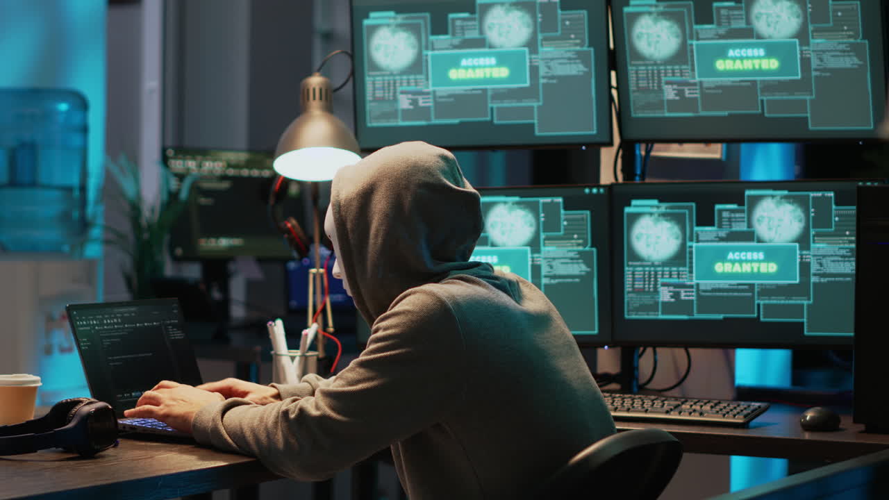 Hacker coding on a laptop