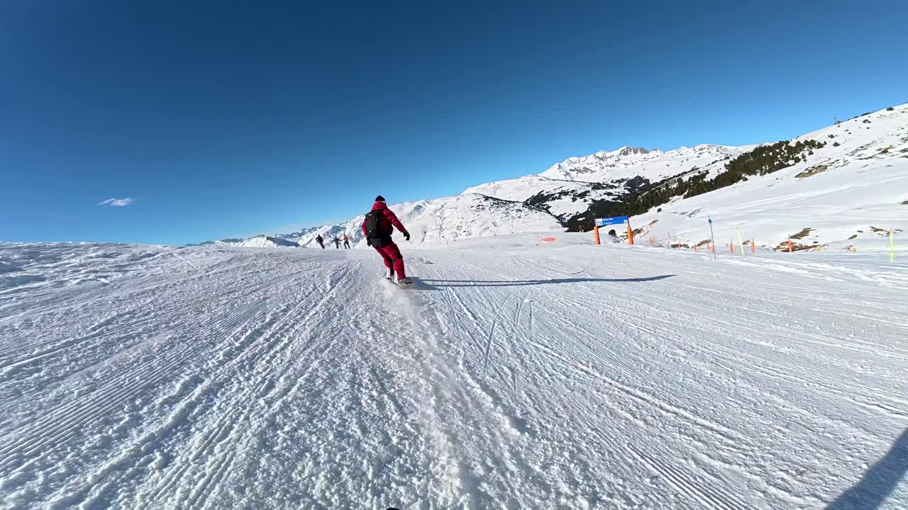Skiing on a sunny day in the mountains