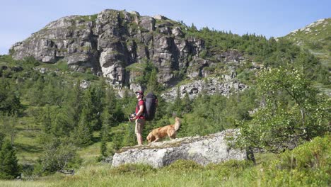 hiker and dog exploring norway's beautiful landscape, enjoying the outdoors