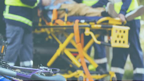 animation of diverse paramedics with patient and ambulance