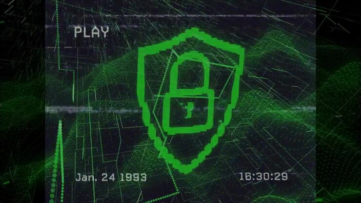 Timecode advancing triggers shield numeral counting up, morphing into padlock to signal secure lock