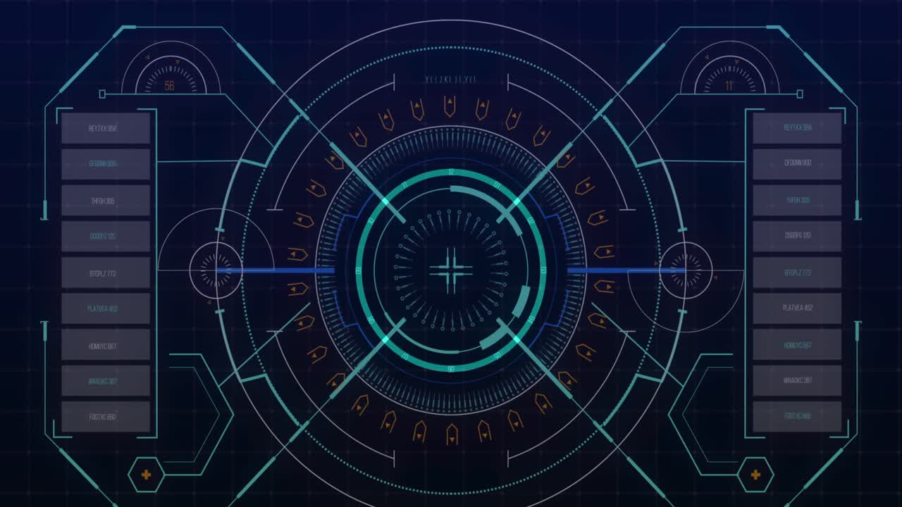 escaneo de alcance e interfaz digital con procesamiento de datos contra un fondo azul