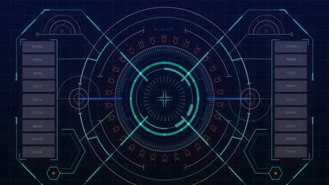 escaneo de alcance e interfaz digital con procesamiento de datos contra un fondo azul