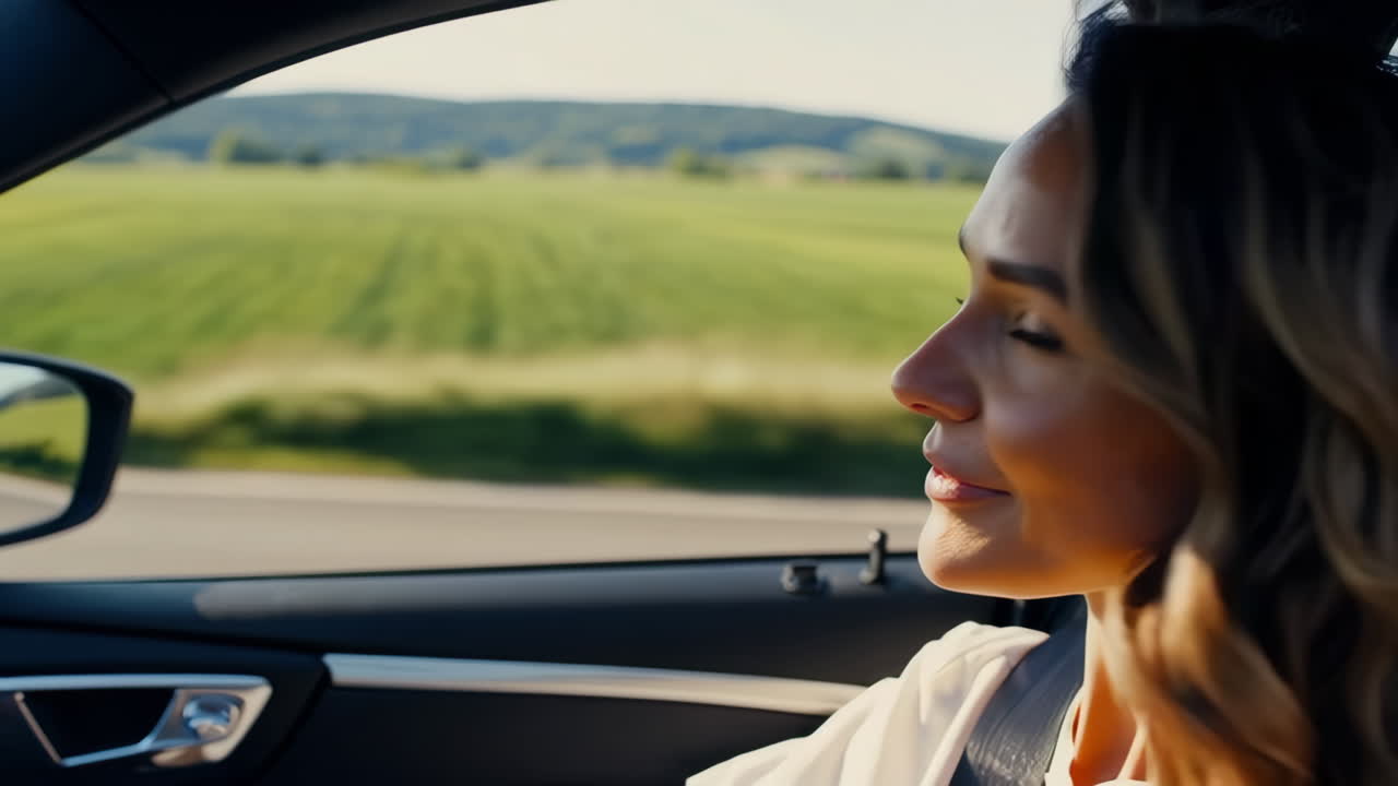 Woman enjoying a scenic car ride