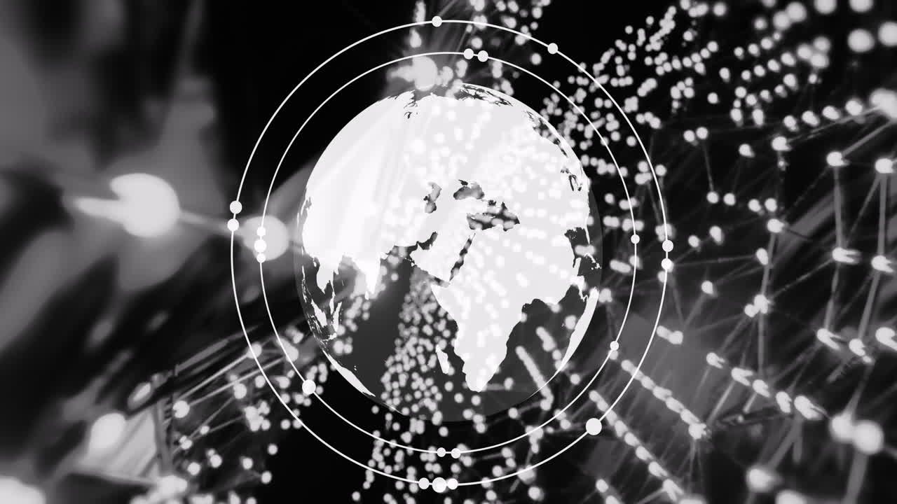 animación del globo sobre una malla de conexiones en fondo gris