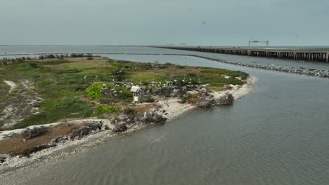 aerial reveal of bird island on nueces bay in corpus christi, texas