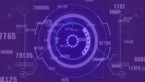 animation of scope scanning with data processing on purple background