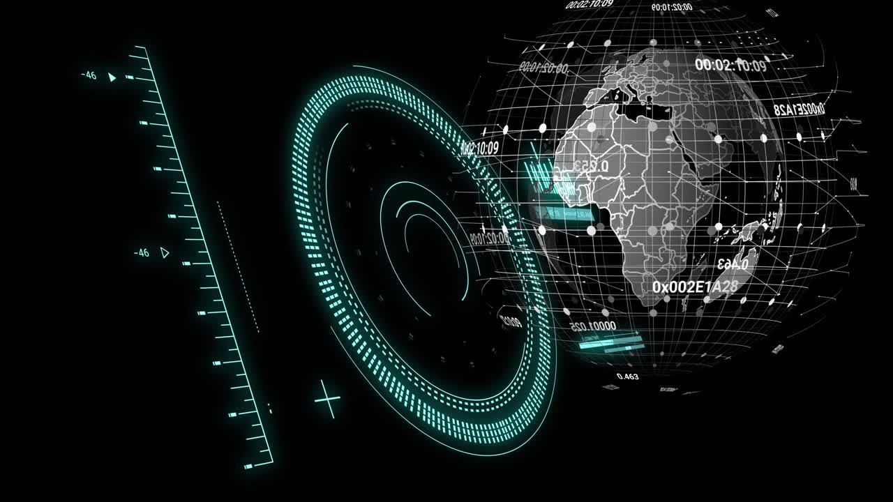 Animation of globe, data processing over scopes scanning