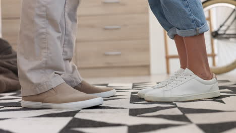 couple, shoes and closeup of adult feet