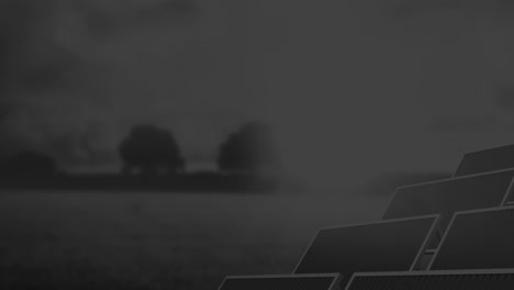 animación de gráficos con números cambiantes, tablero de negociación y paneles solares sobre un fondo abstracto