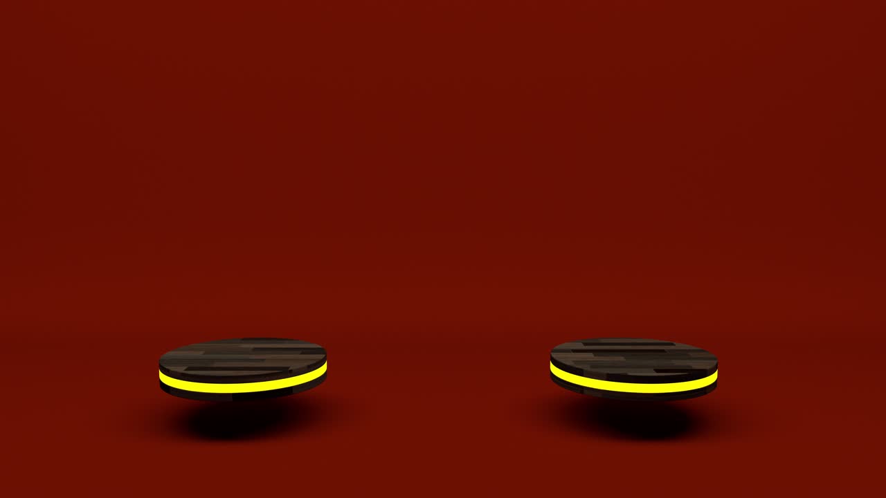 soporte de producto de madera pedestal futurista o podio en pantalla vacía creciente luz intermitente con telones de fondo rojos. renderización 3d. bucle sin costuras.